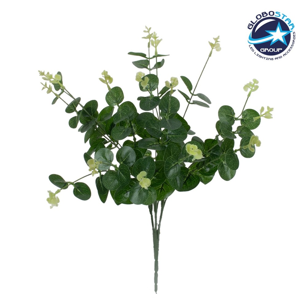 GloboStar® EUCALYPTUS 78295 Τεχνητό Φυτό Ευκάλυπτος - Μπουκέτο Διακοσμητικών Φυτών - Κλαδιών με Φύλλωμα Πράσινο - Λευκό Υ45cm